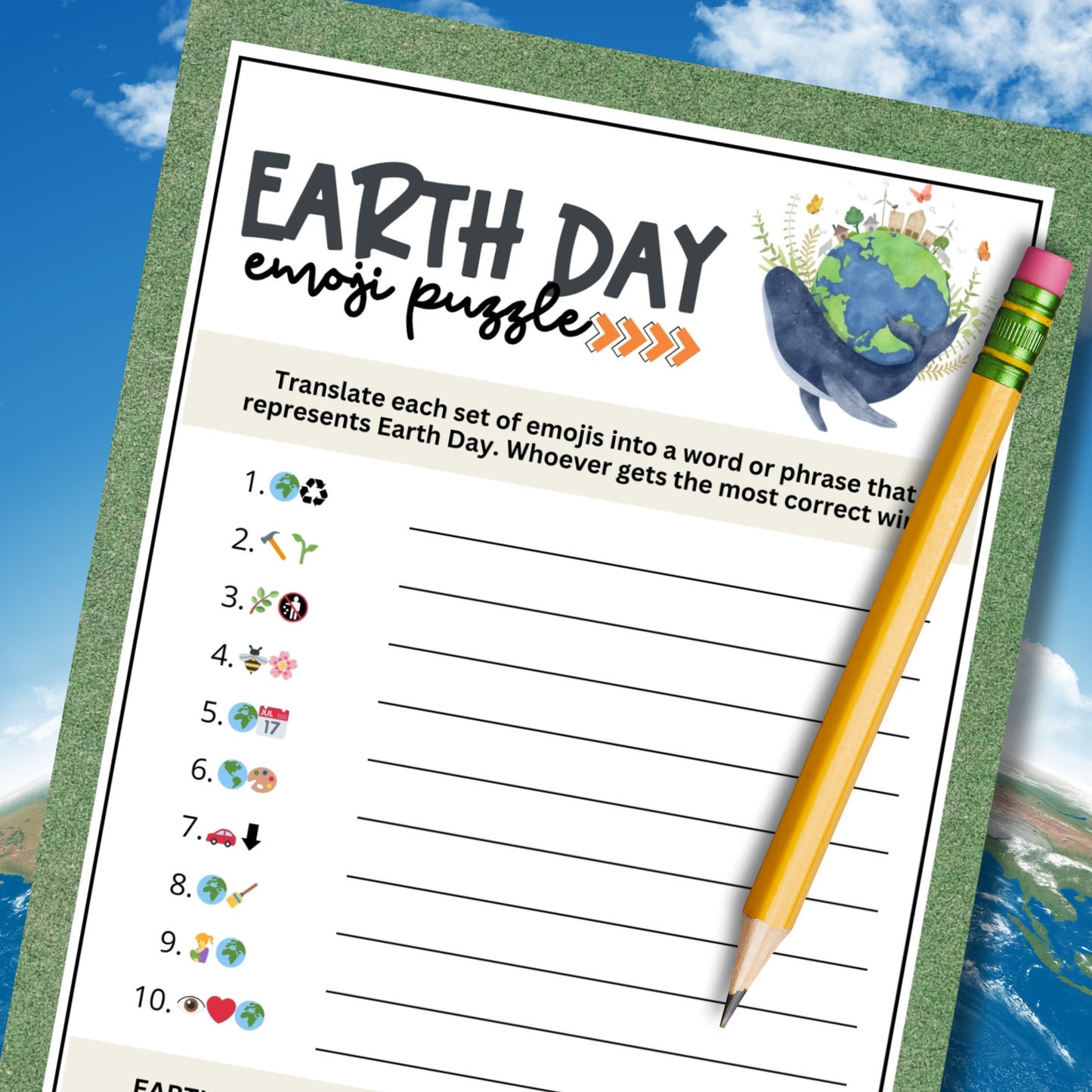 Earth Day Emoji Pictionary puzzle mockup