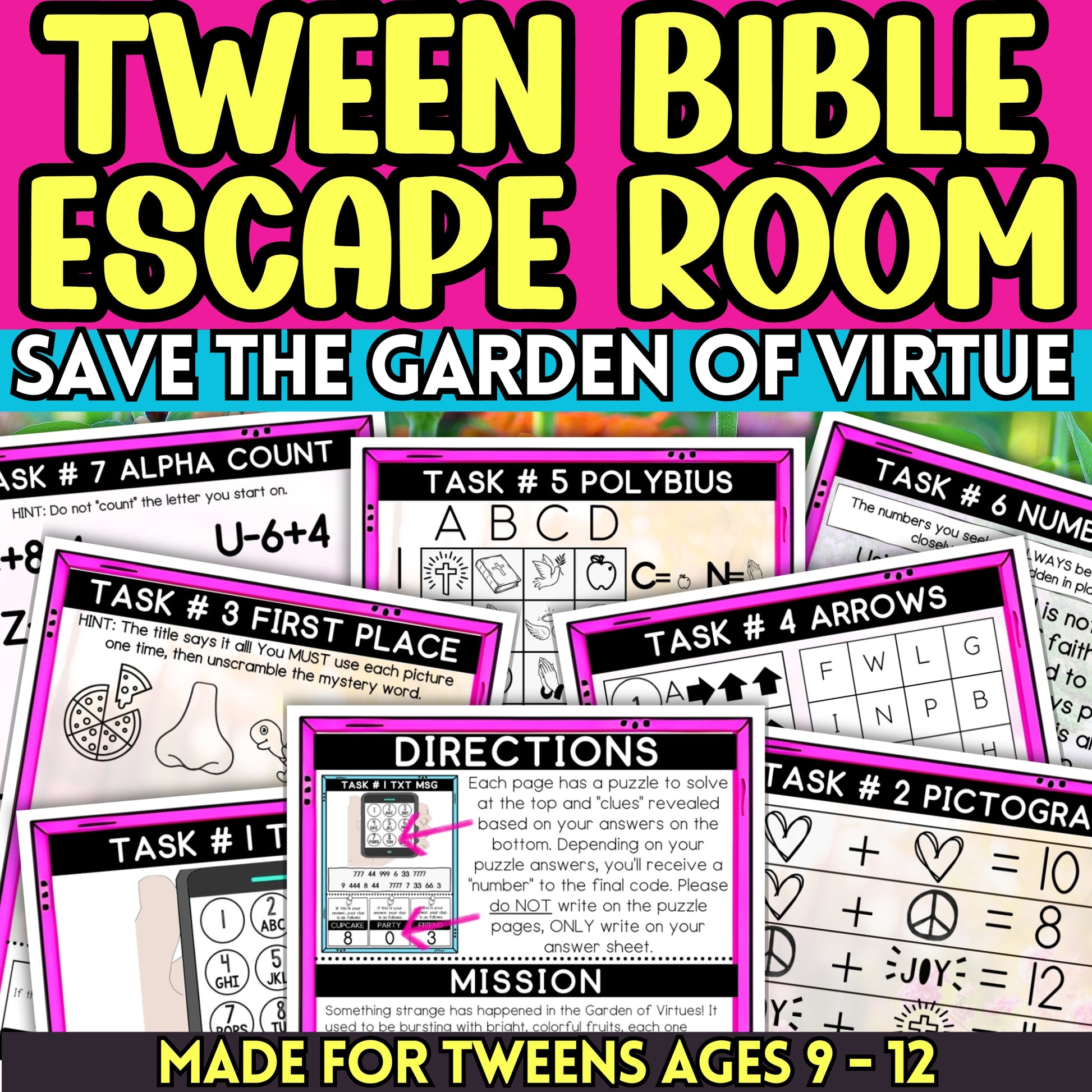 Tween bible study escape room save the garden of virtue