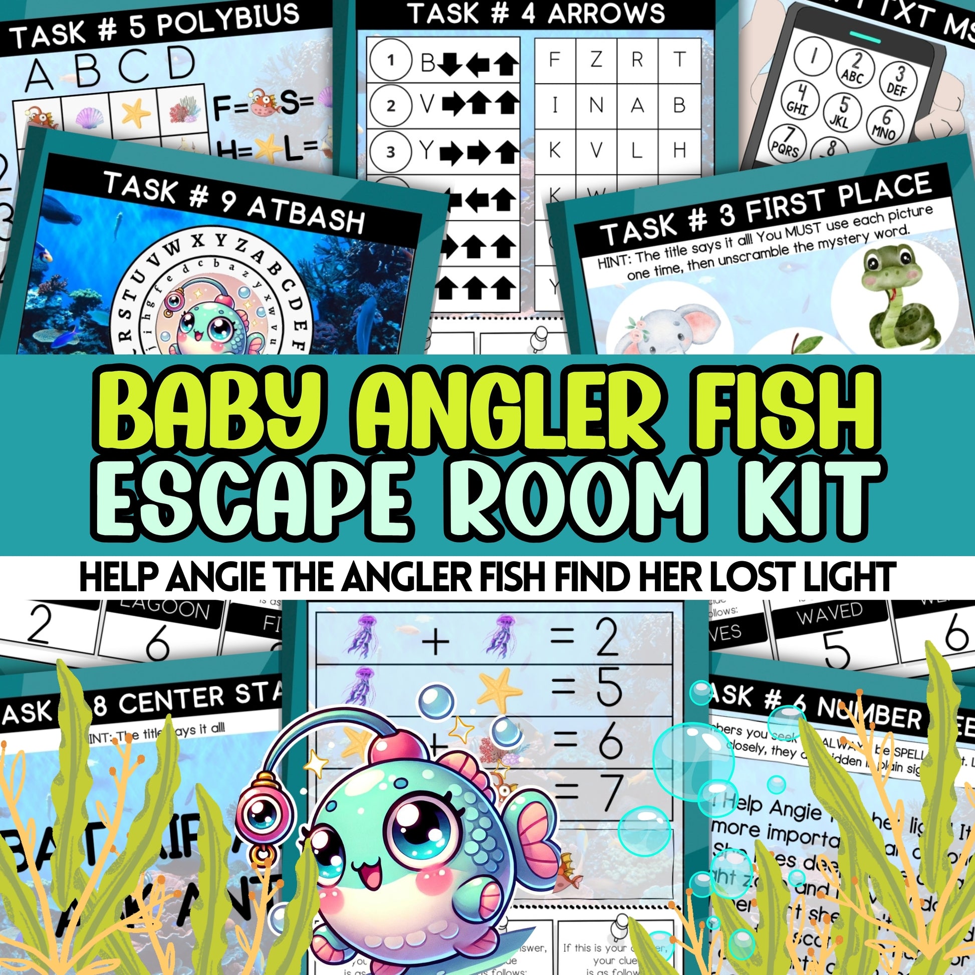 Angler Fish Escape Room Kit Kids Printable Birthday Party Activity Homeschool Classroom Deep Sea Midnight Game For Girls Boys Age 6 7 8 9