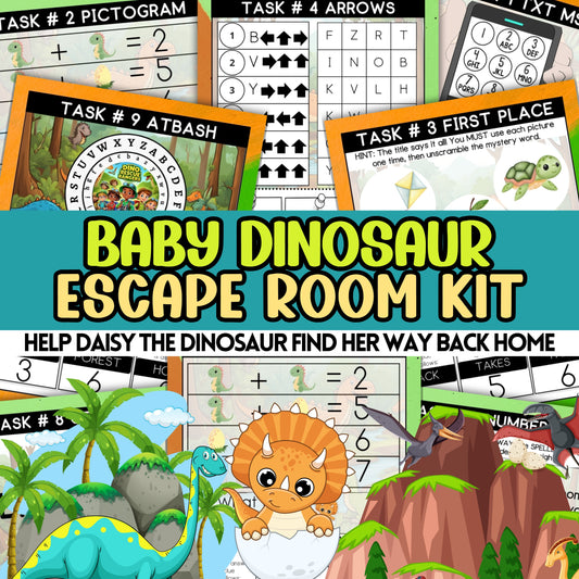 Dinosaur Escape Room Kit Kids Printable Birthday Party Activity Homeschool Classroom Fun Cute Dino Forest Game Girls And Boys Age 6 7 8 9