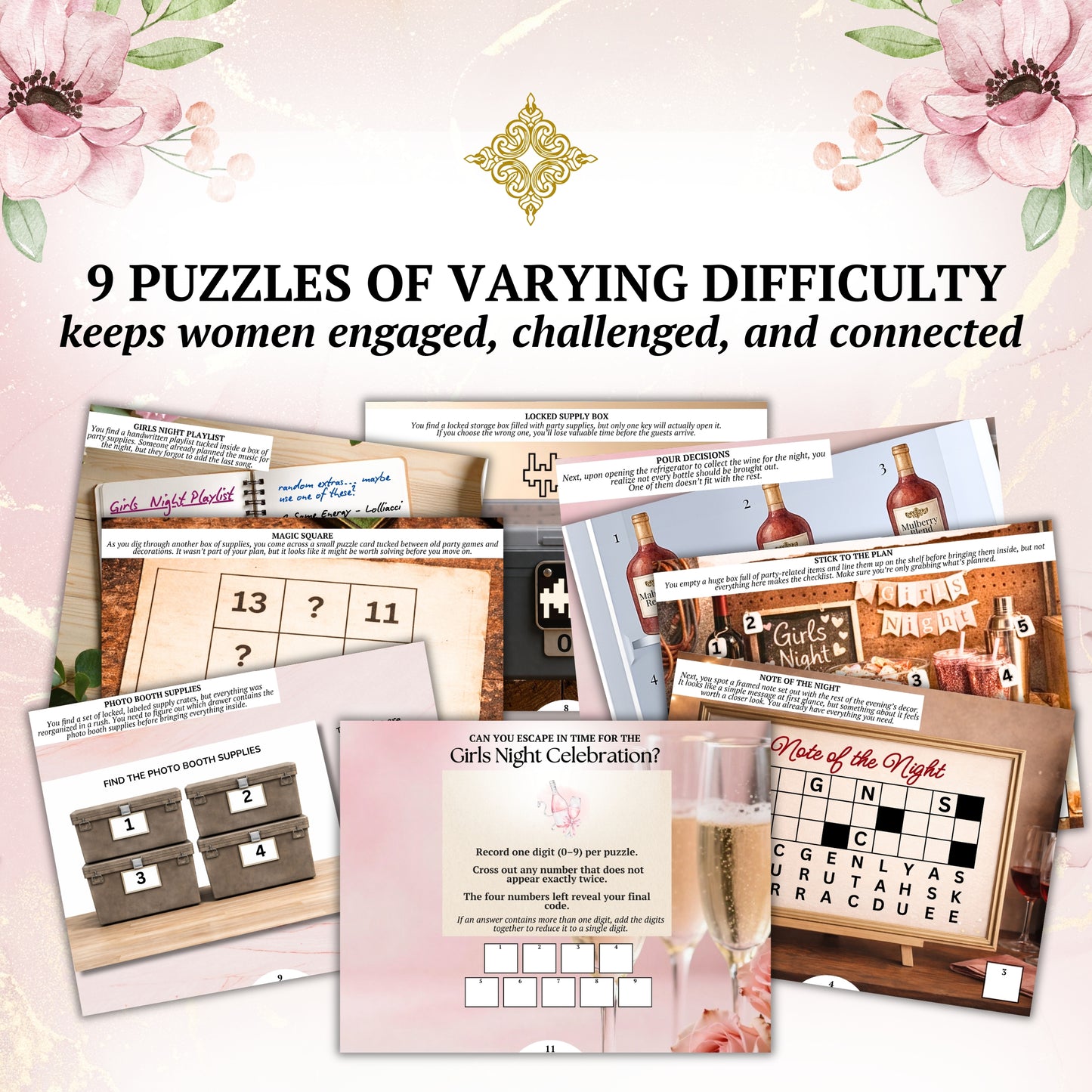 girls night escape game image of nine puzzles