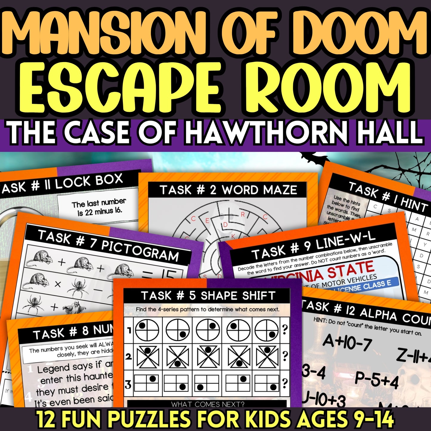 haunted mansion escape room printable for teens and tweens