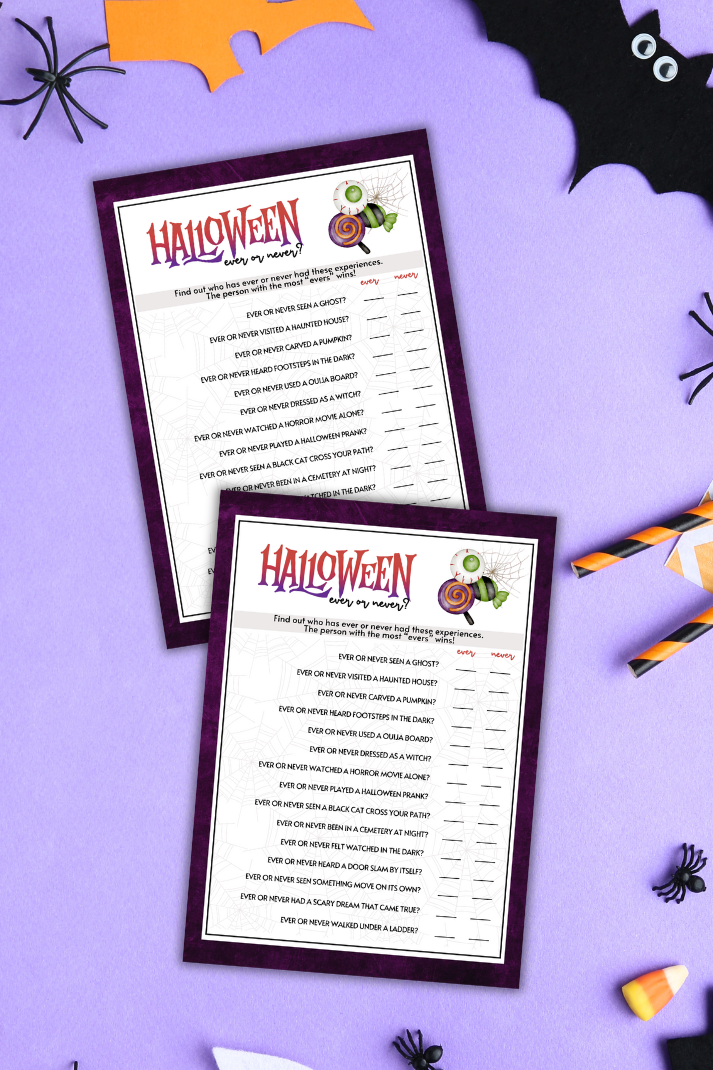 Uncover the spooky secrets of your friends and family with the Halloween Ever or Never Game! This fun and revealing game is the perfect way to add a dash of intrigue and laughter to your Halloween party.