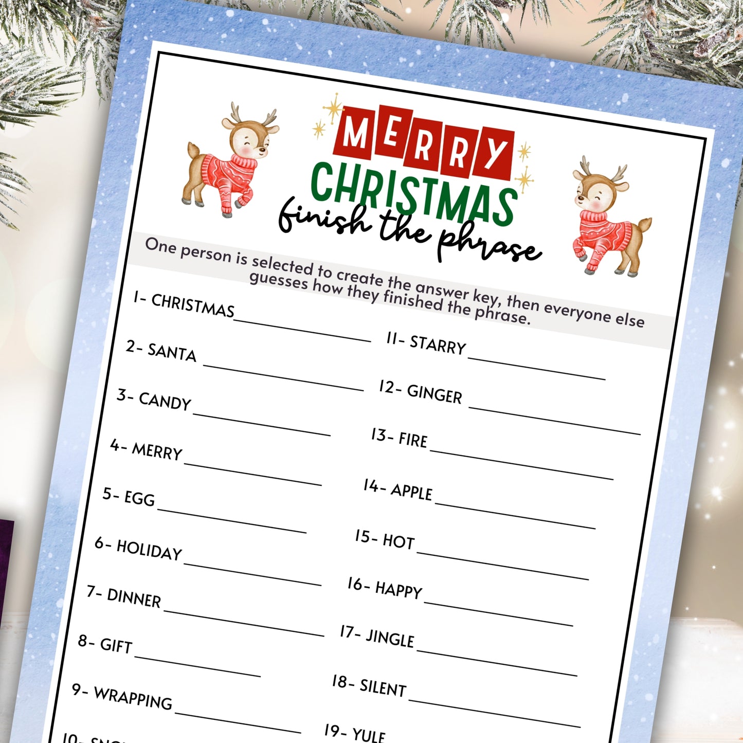 Christmas Finish The Phrase Party Game