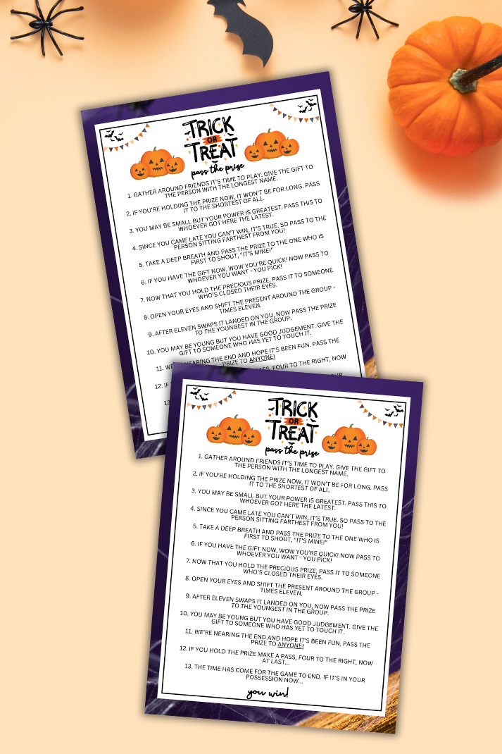 Are you seeking a fun and engaging activity to celebrate Halloween this year?  Whether you've got kids, teens, adults, and even seniors in your gathering or group, this fun "Trick or Treat" Pass The Prize game from Party Prints Press is just what you need!  This game is a simple poem that you can read aloud to participants or print out a copy for each to read along!