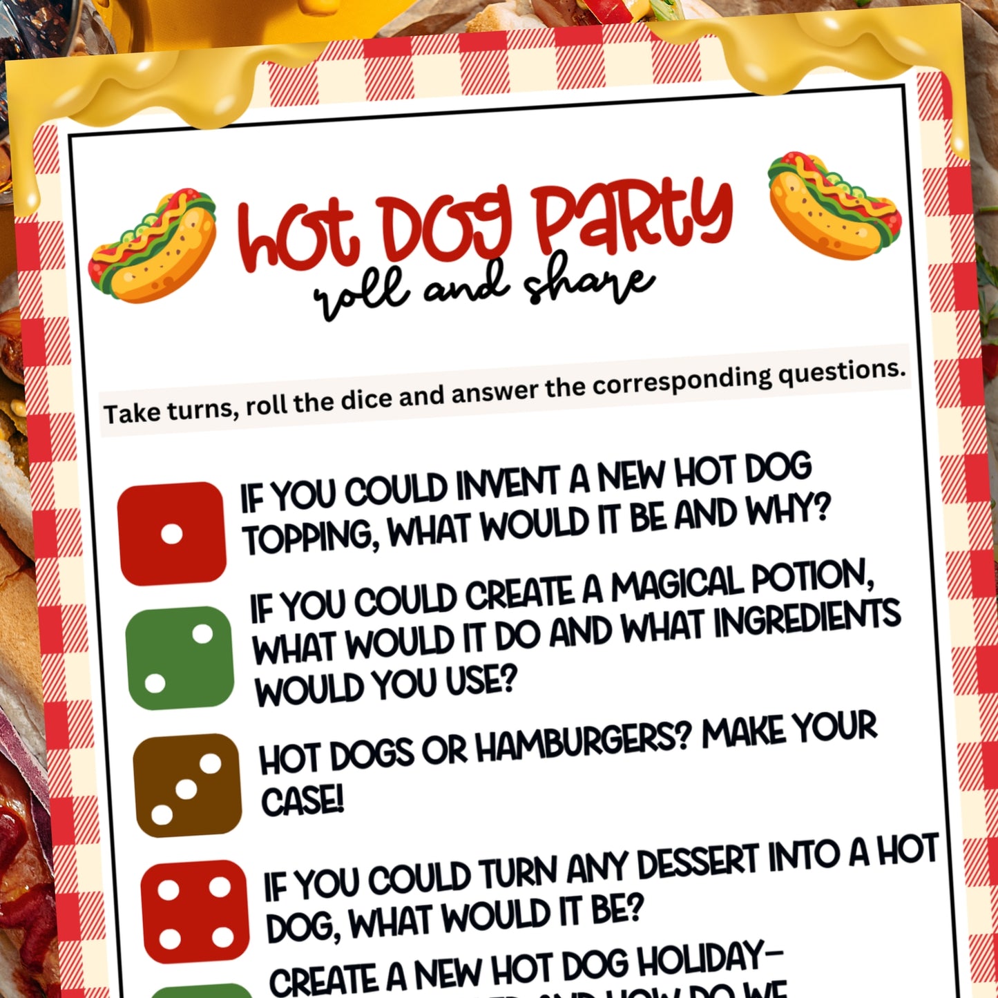 Hot Dog Themed Roll & Share Dice Game