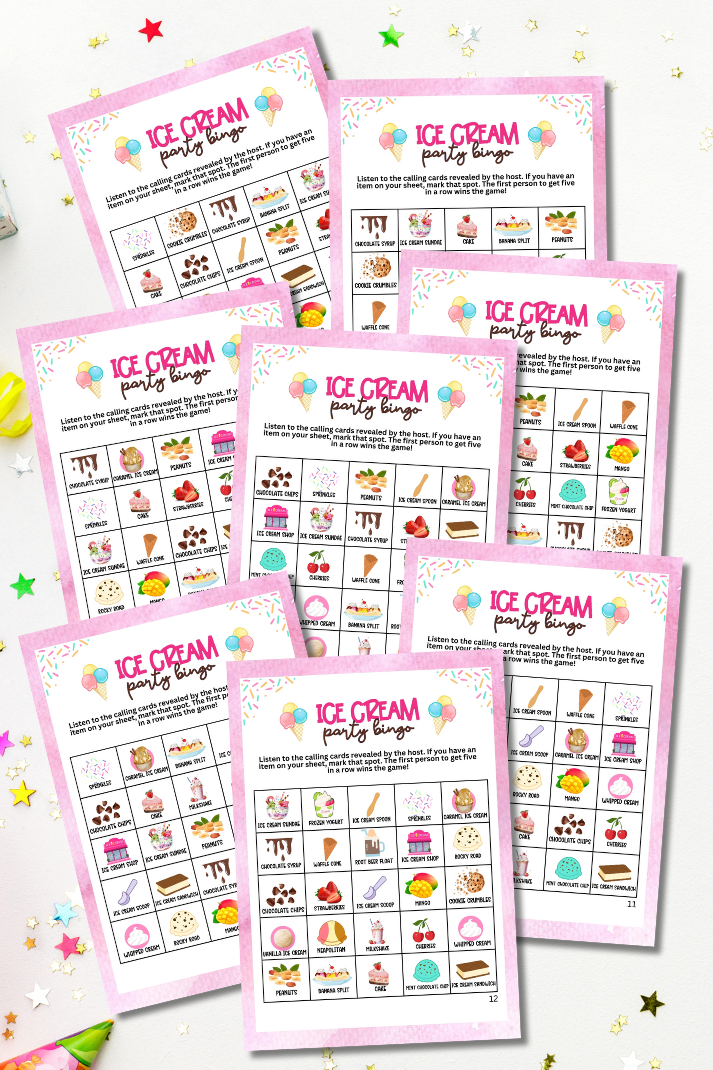 Looking for a fabulous and fun activity to celebrate birthdays, National Ice Cream Day in June, National Ice Cream Month in July, or any special event? This Ice Cream Bingo Game is the perfect addition to any celebration, designed to bring joy and excitement to all ages. This printable game will keep everyone entertained and excited, making your event a memorable occasion!