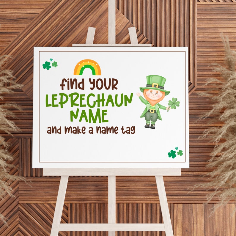 st patricks day leprechaun name game PARTY SIGN