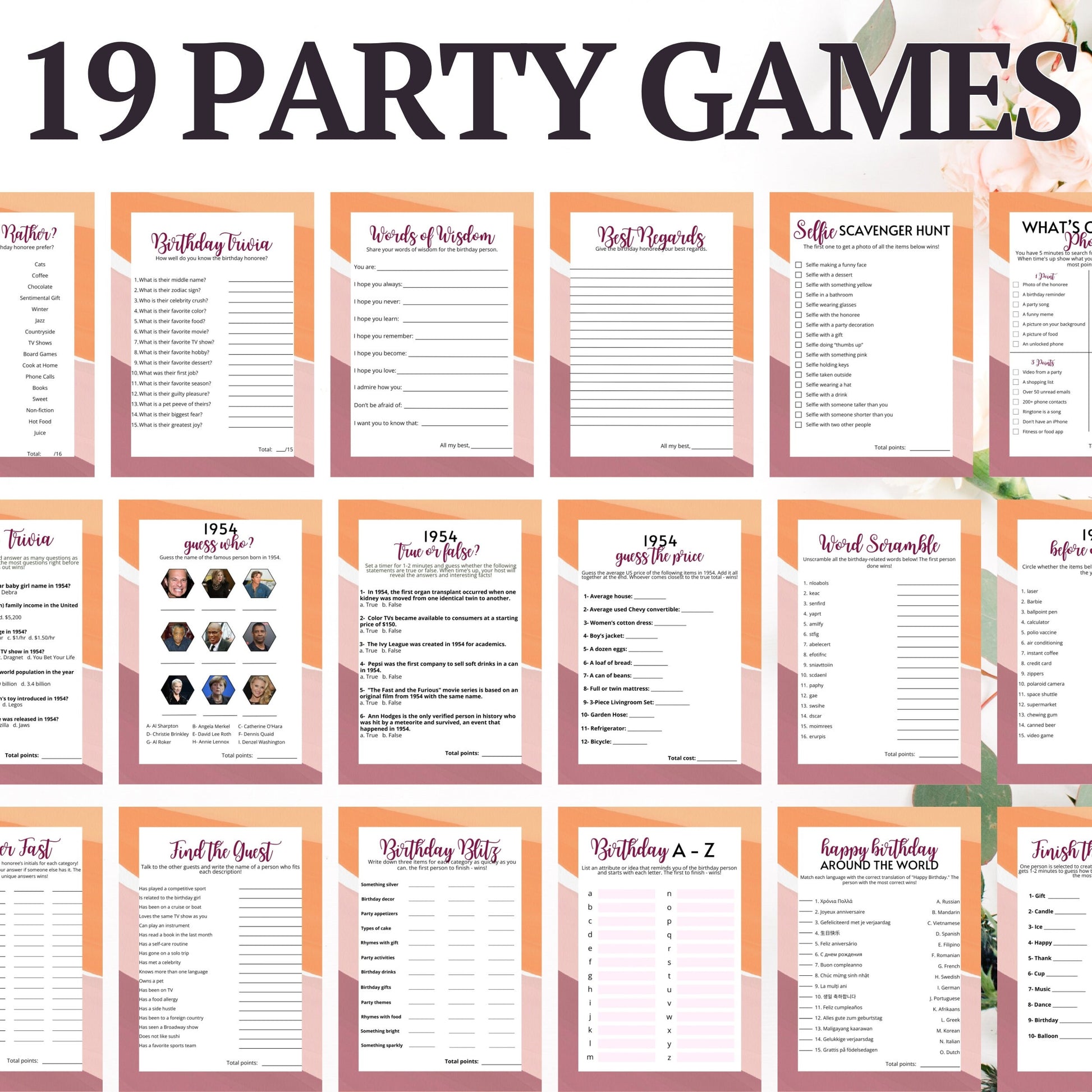 born in 1954 birthday party games bundle