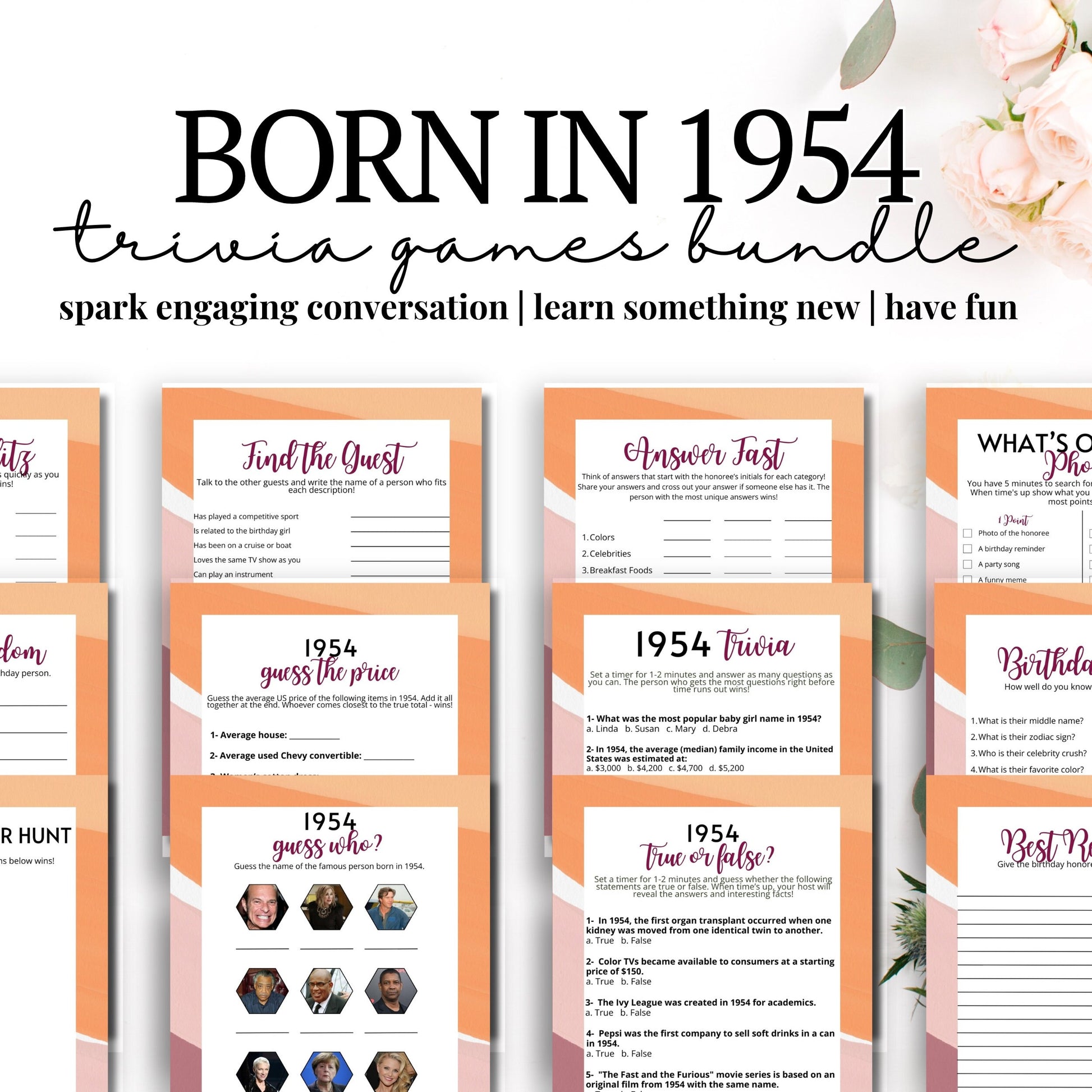 born in 1954 birthday party games bundle