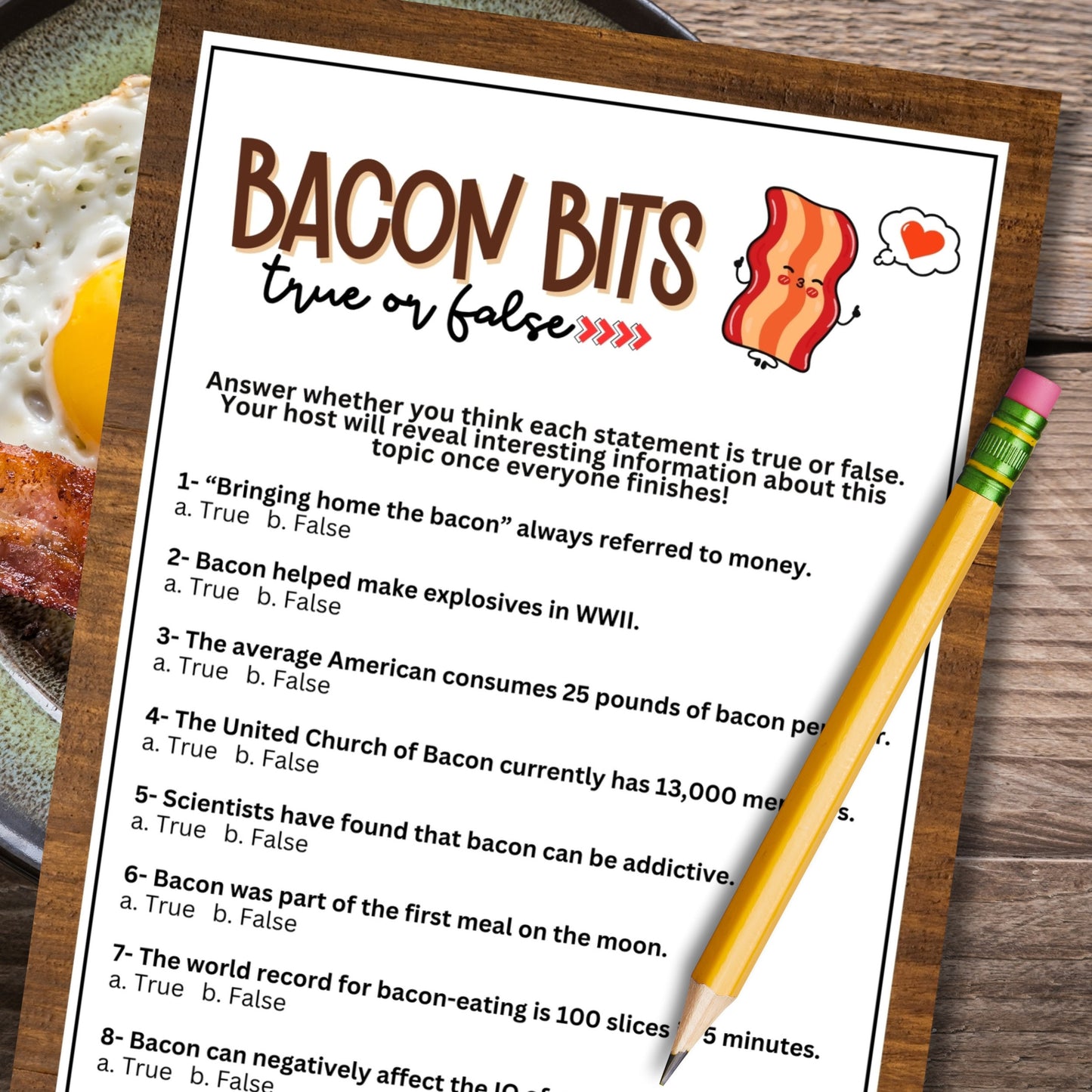 Bacon Party Trivia Game