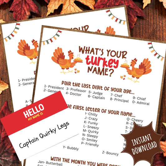 what's your turkey name game thanksgiving friendsiving bundle
