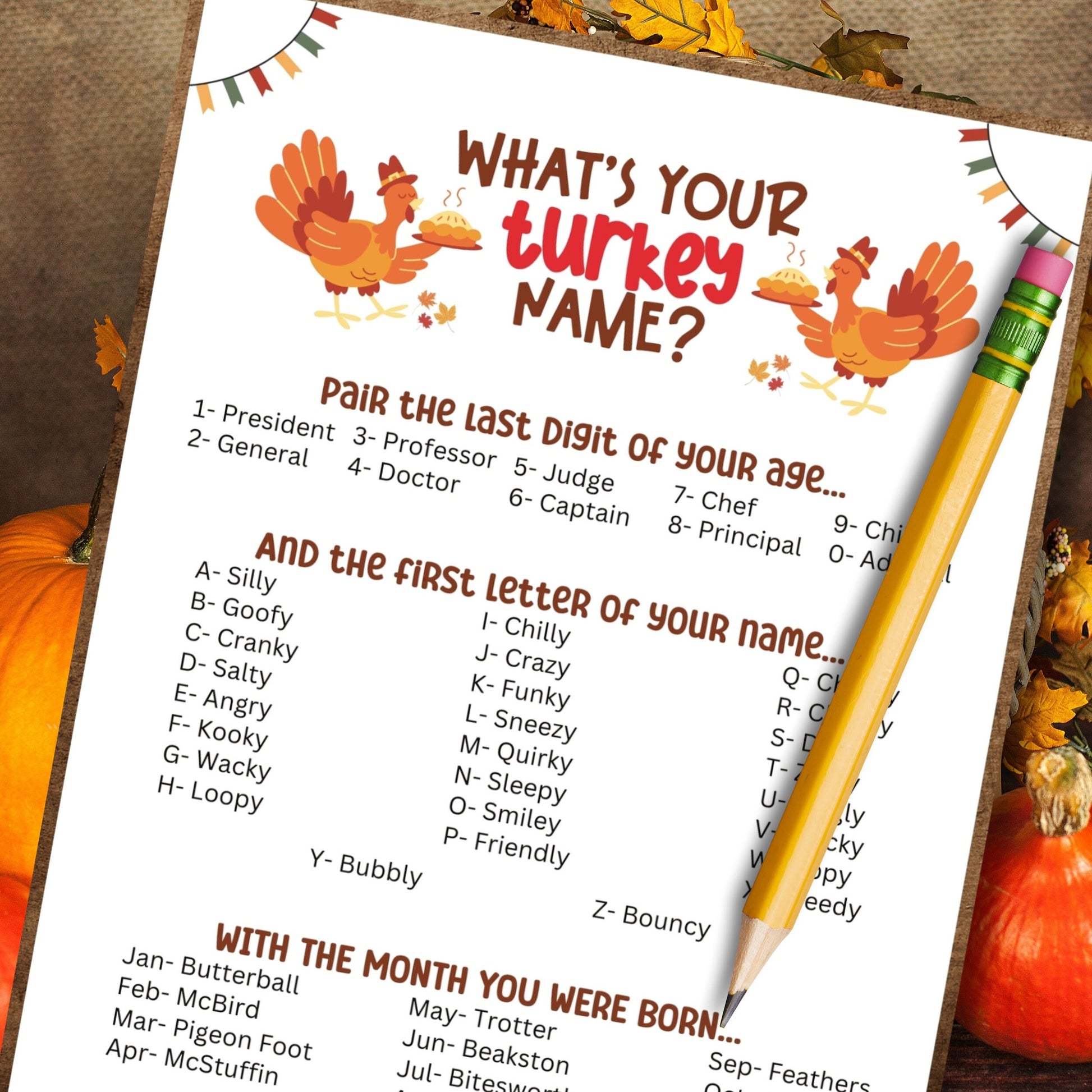 what's your turkey name game thanksgiving friendsiving bundle