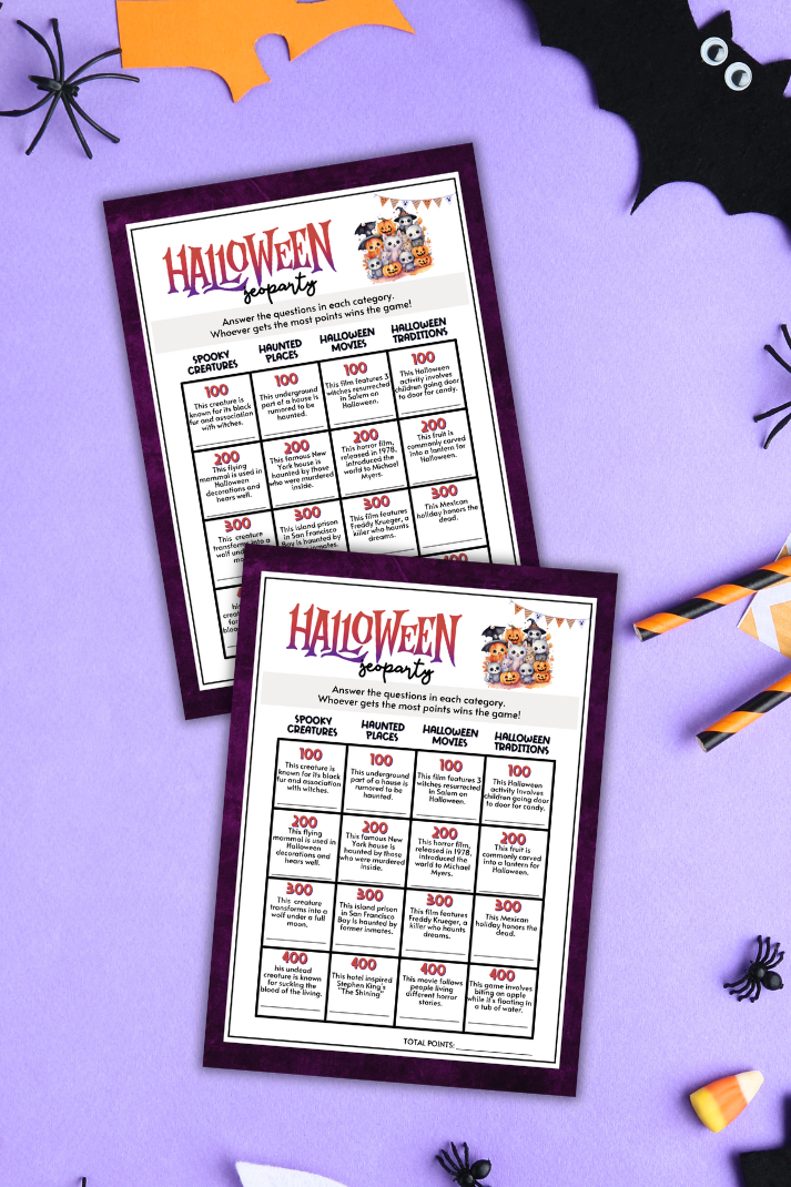 Halloween Jeoparty Game - Test Your Spooky Smarts!

Get ready for a thrilling challenge with the Halloween Jeoparty Game! This Halloween-themed trivia game is perfect for adding some brain-teasing fun to your party, keeping guests of all ages entertained as they test their knowledge of all things spooky.