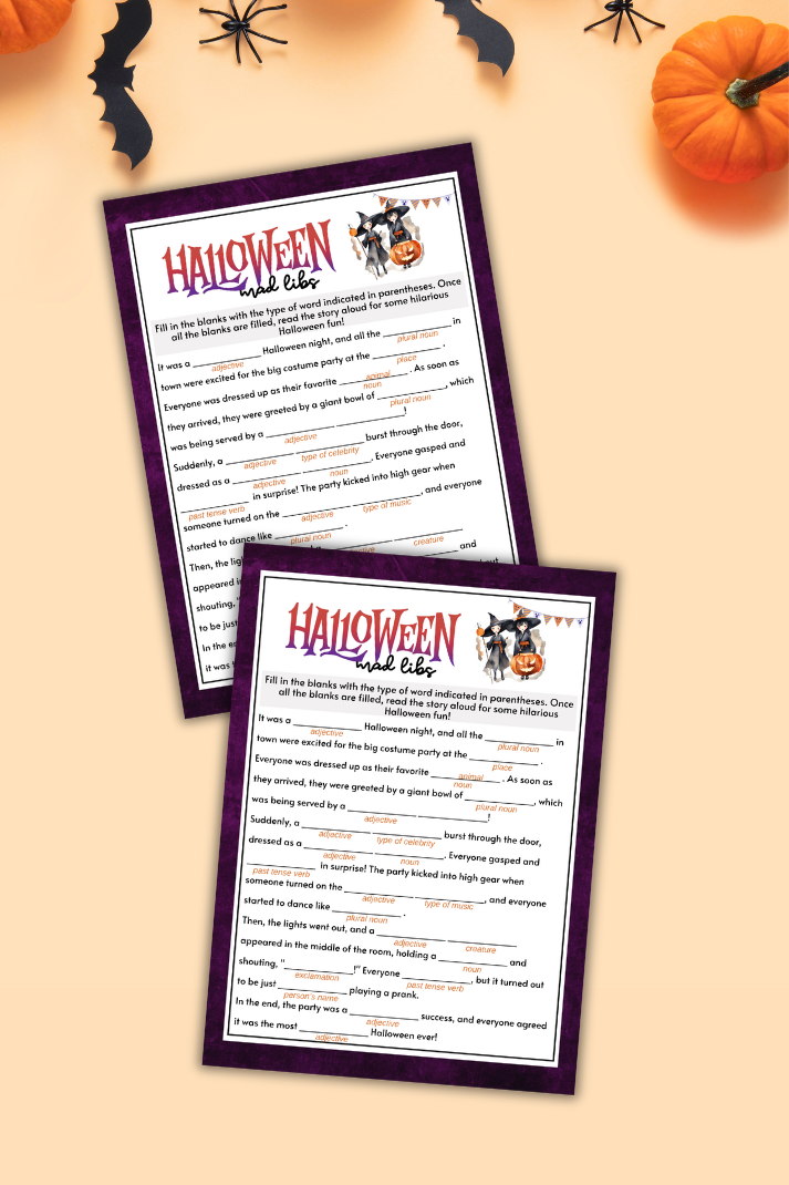 Unleash your creativity and tickle your funny bone with the Halloween Mad Libs Story Game! Perfect for all ages, this game lets you and your guests craft hilarious and spooky stories that are sure to be a hit at any Halloween party.