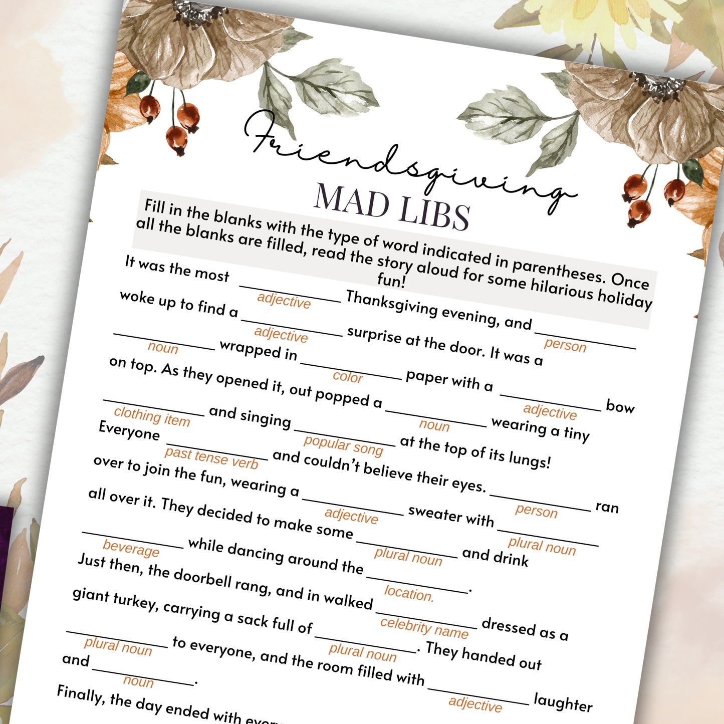 Friendsgiving Mad Lib