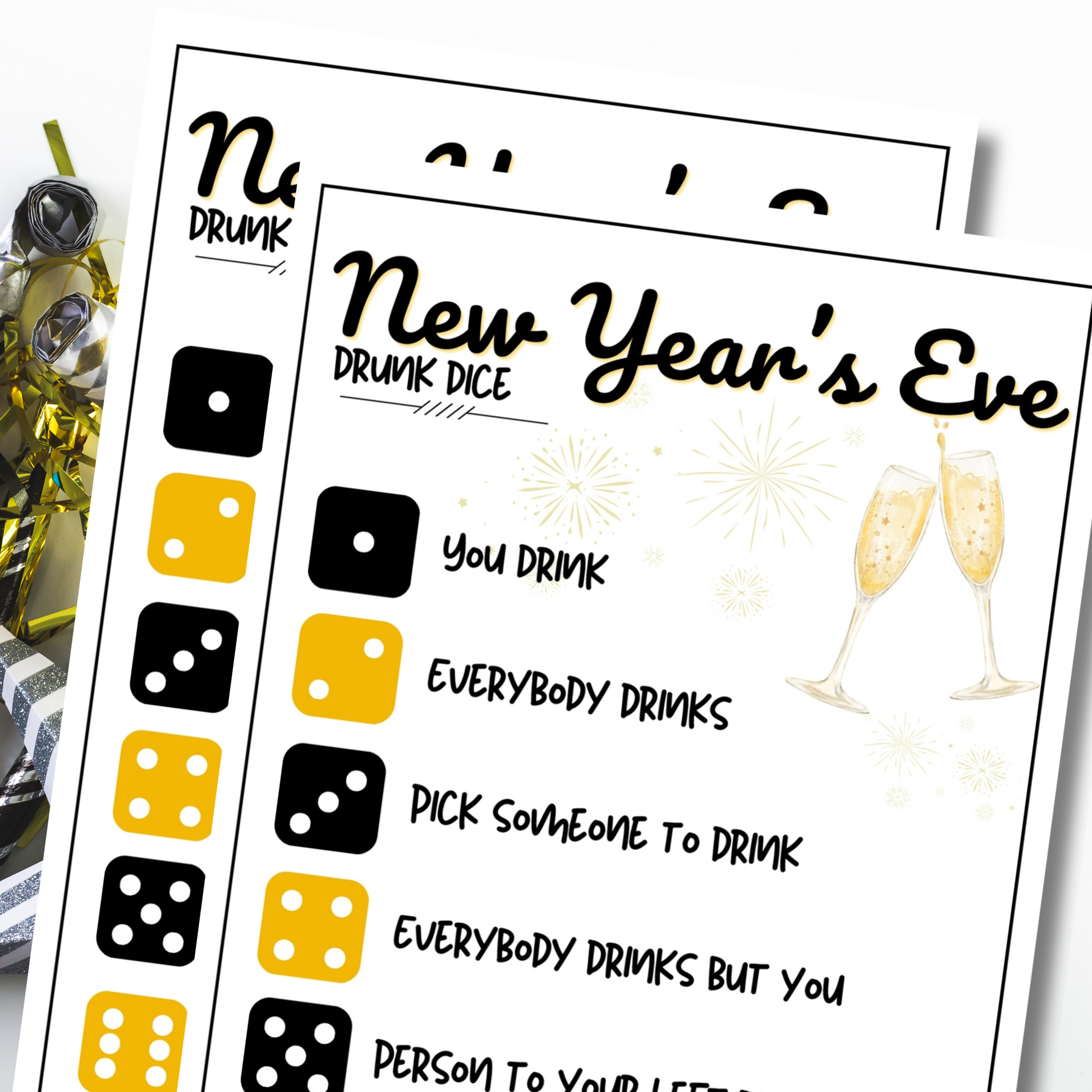 new years eve drunk dice printable game