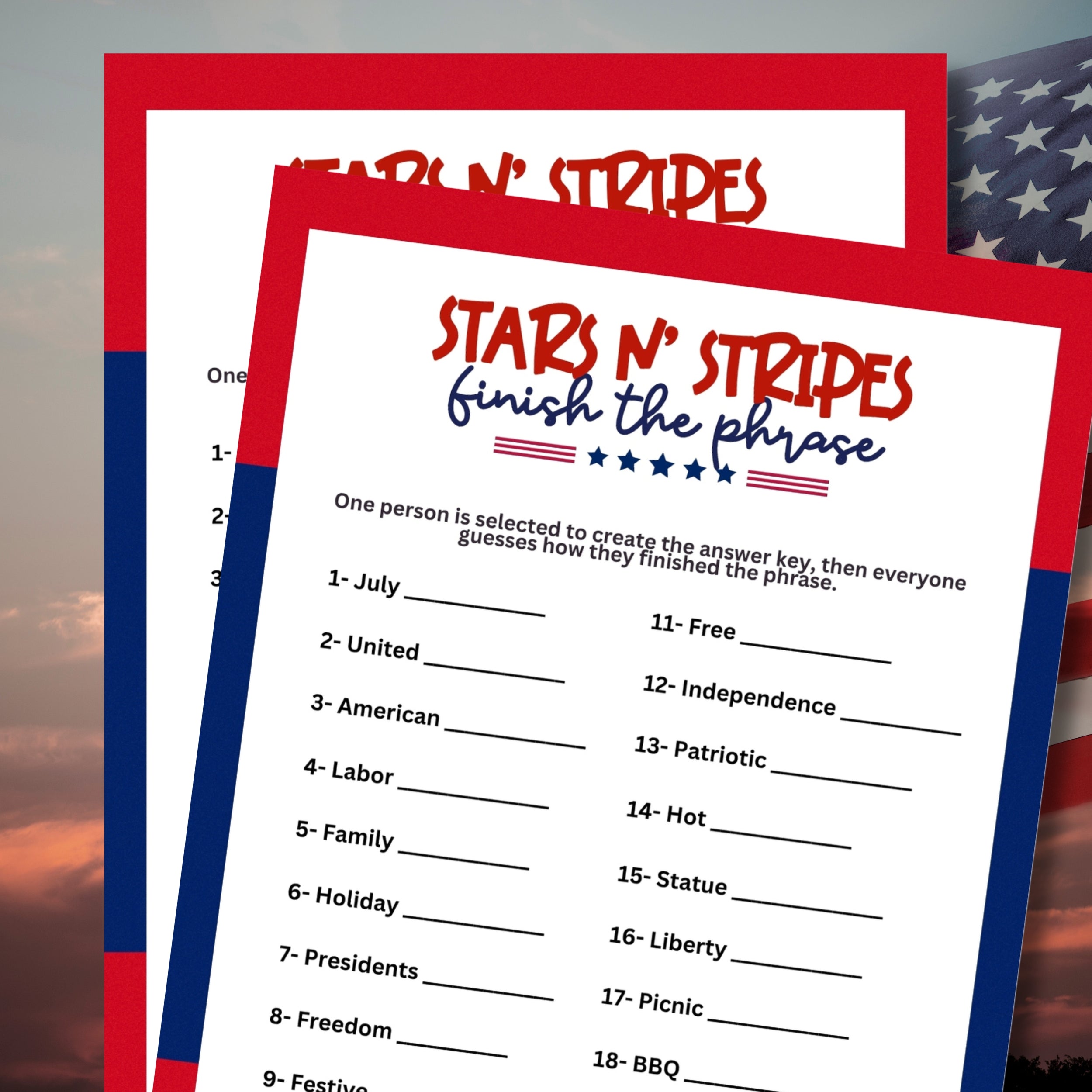 Patriotic Finish The Phrase – Party Prints Press