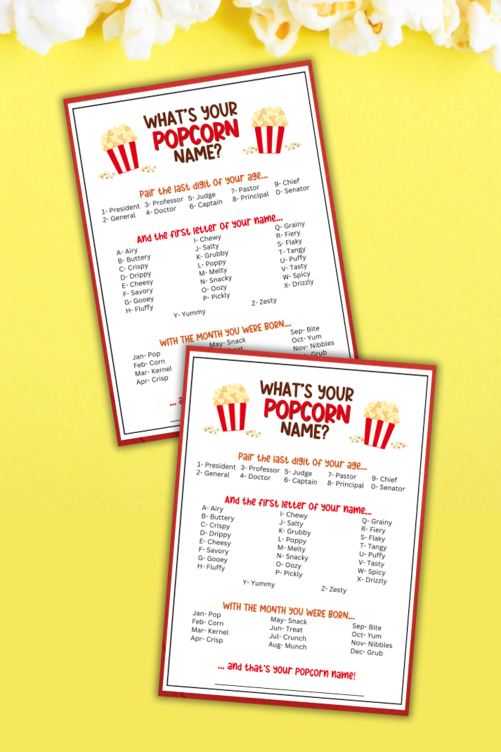 What's Your Popcorn Name? – Party Prints Press