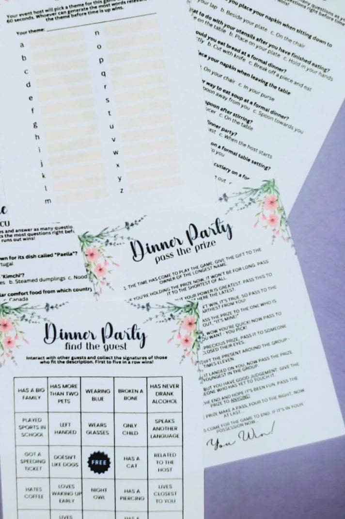 dinner party questionnaires on a marble surface (video)