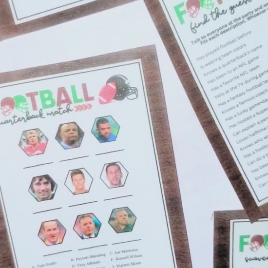 video of football themed printable games on a table