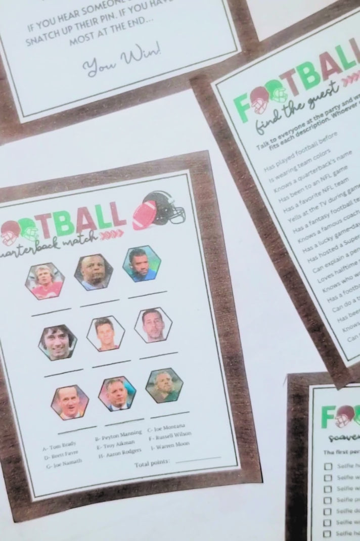 video of football themed printable games on a table