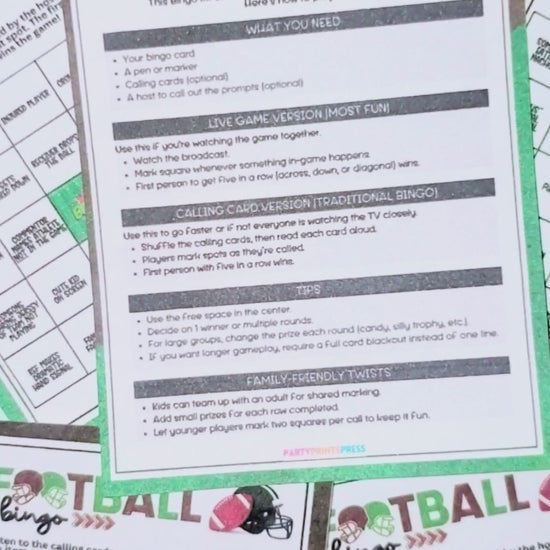 football bingo printable video