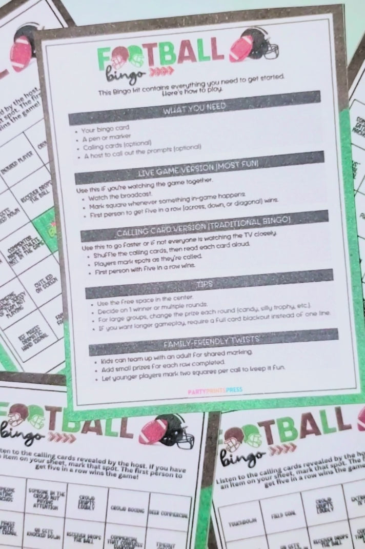 football bingo printable video