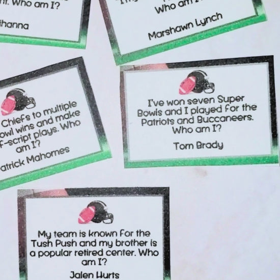 Video of football trivia cards