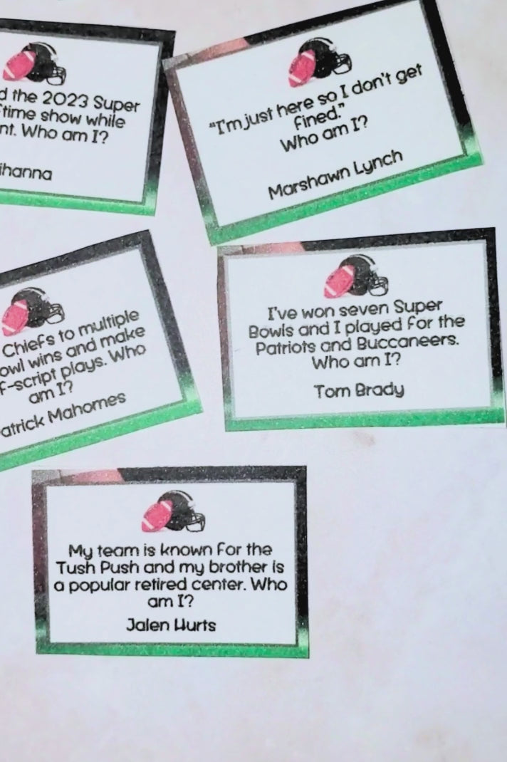 Video of football trivia cards