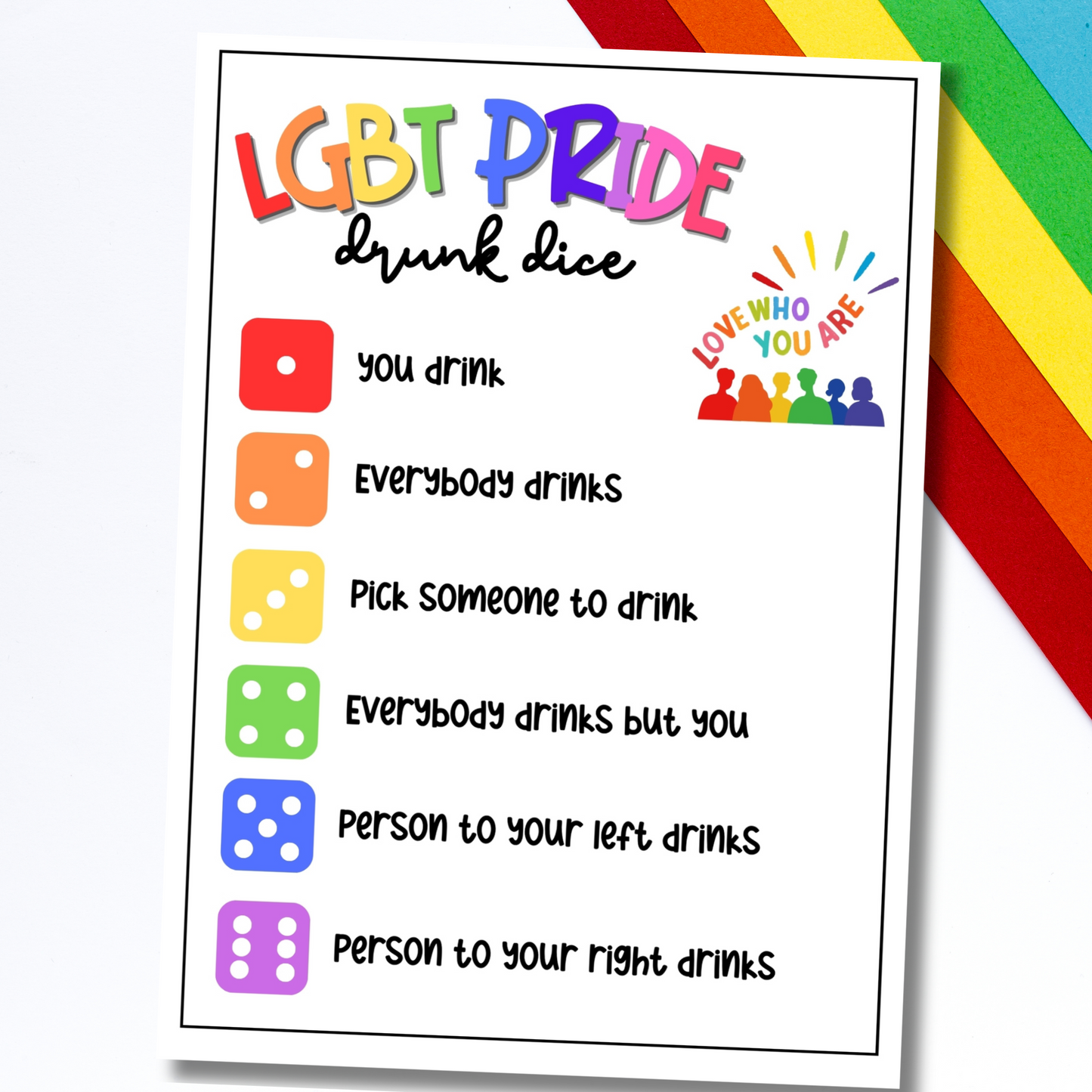lgbt pride drunk dice printable game