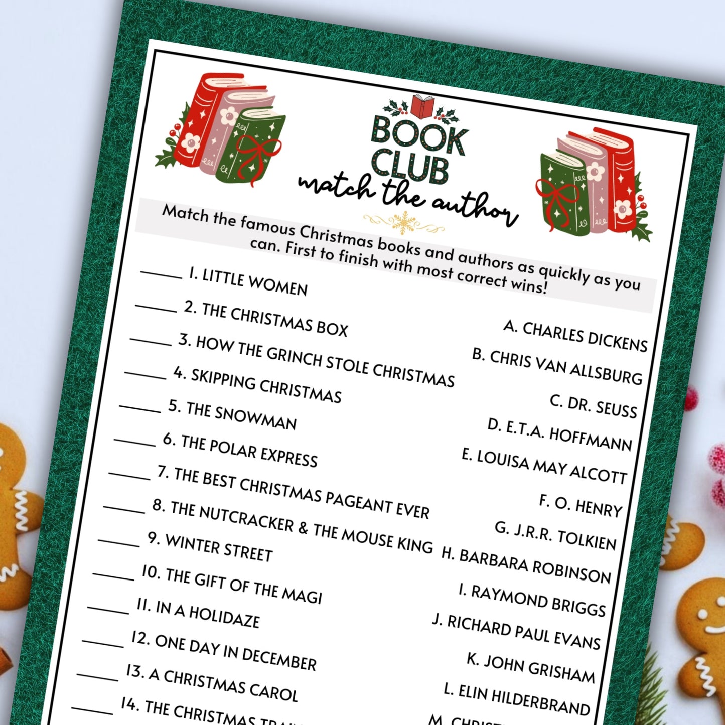 Book Club Christmas Match the Author