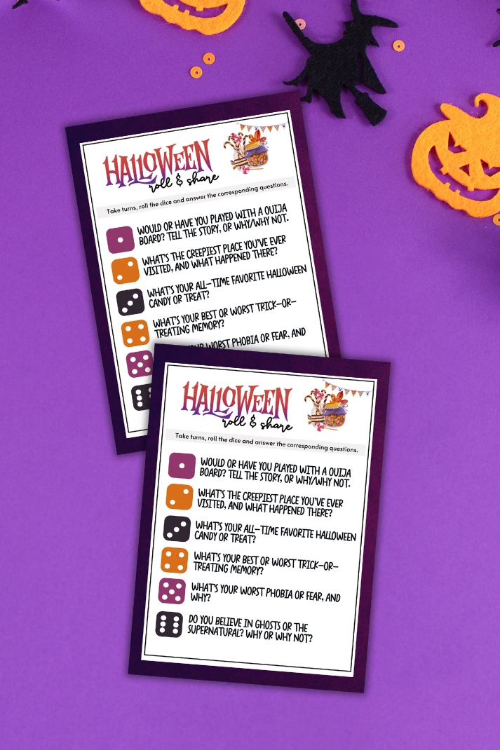 Add a unique and interactive twist to your Halloween party with the Halloween Roll and Share Dice Game!&nbsp;

You will need a standard set of dice (not included.)