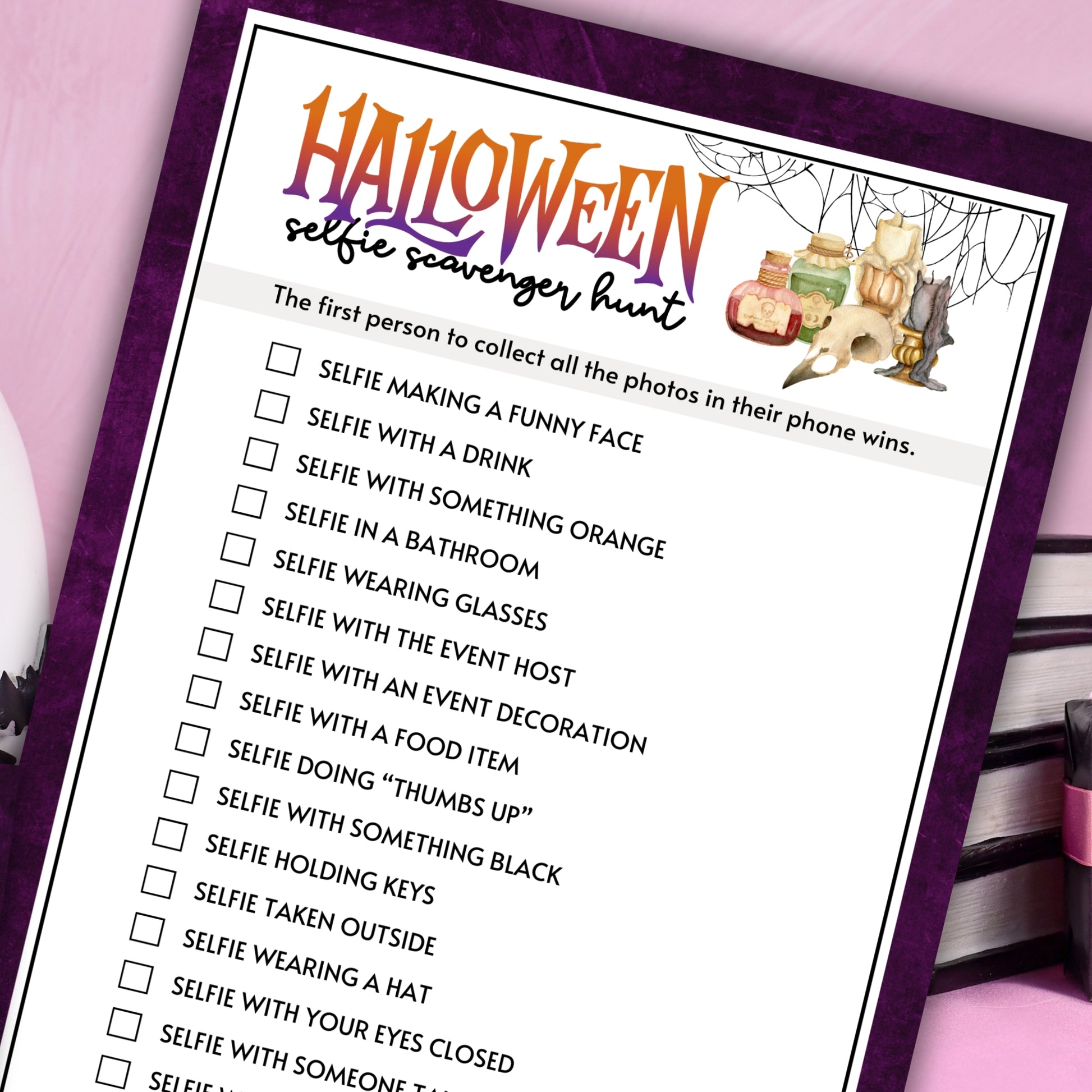 halloween selfie scavenger hunt printable game