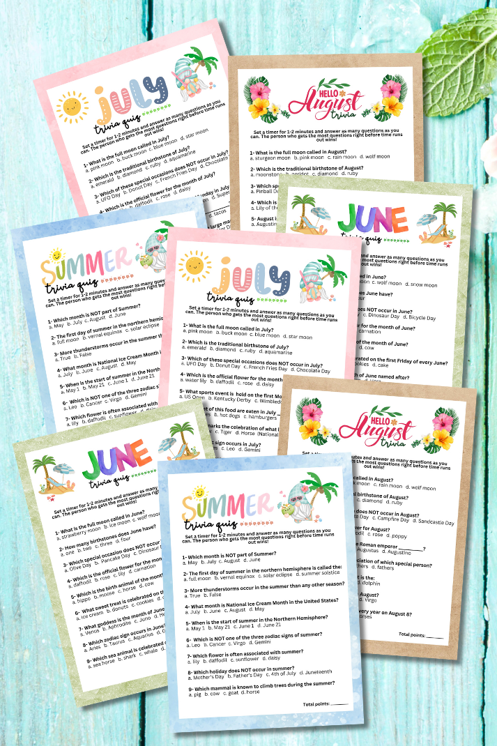 Summer Trivia Bundle - This pack of four summer trivia games includes questions for June, July, August, and Summer! Have fun with friends or students seeing who can answer these questions the fastest!