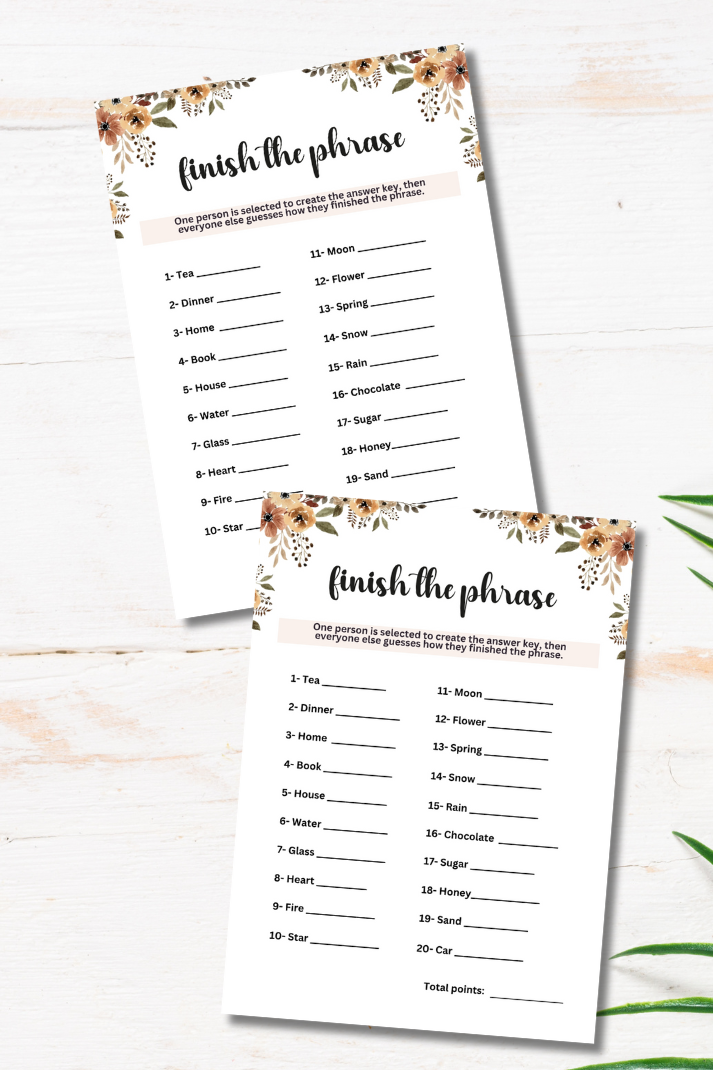 Are you seeking a fun and engaging activity to enjoy at your upcoming tea party, brunch, luncheon, ladies' meeting or other special event?  If so, this fun "Finish the Phrase" game from Party Prints Press is just what you need to make your celebration complete!