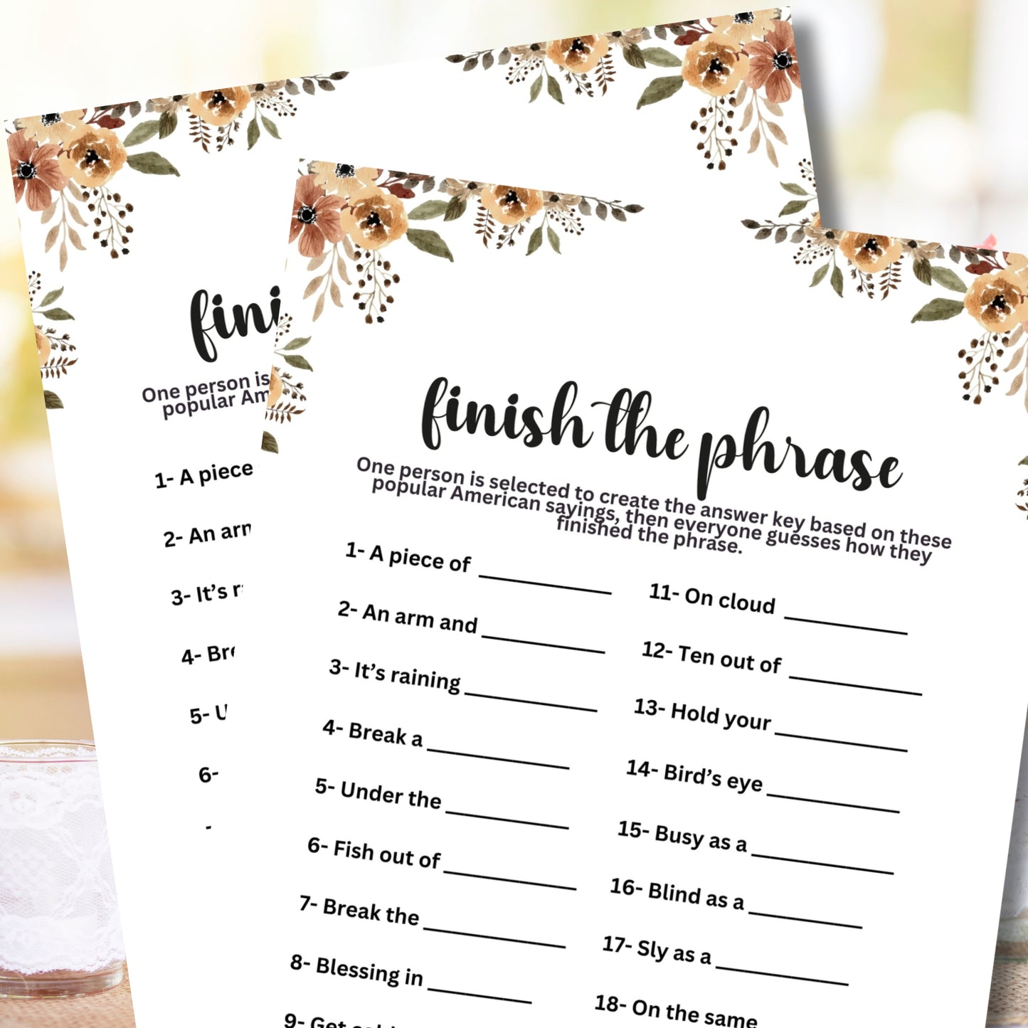 Are you seeking a fun and engaging activity to enjoy at your upcoming tea party, brunch, luncheon, ladies' meeting or other special event?  If so, this fun "Finish the Phrase" game from Party Prints Press is just what you need to make your celebration complete!