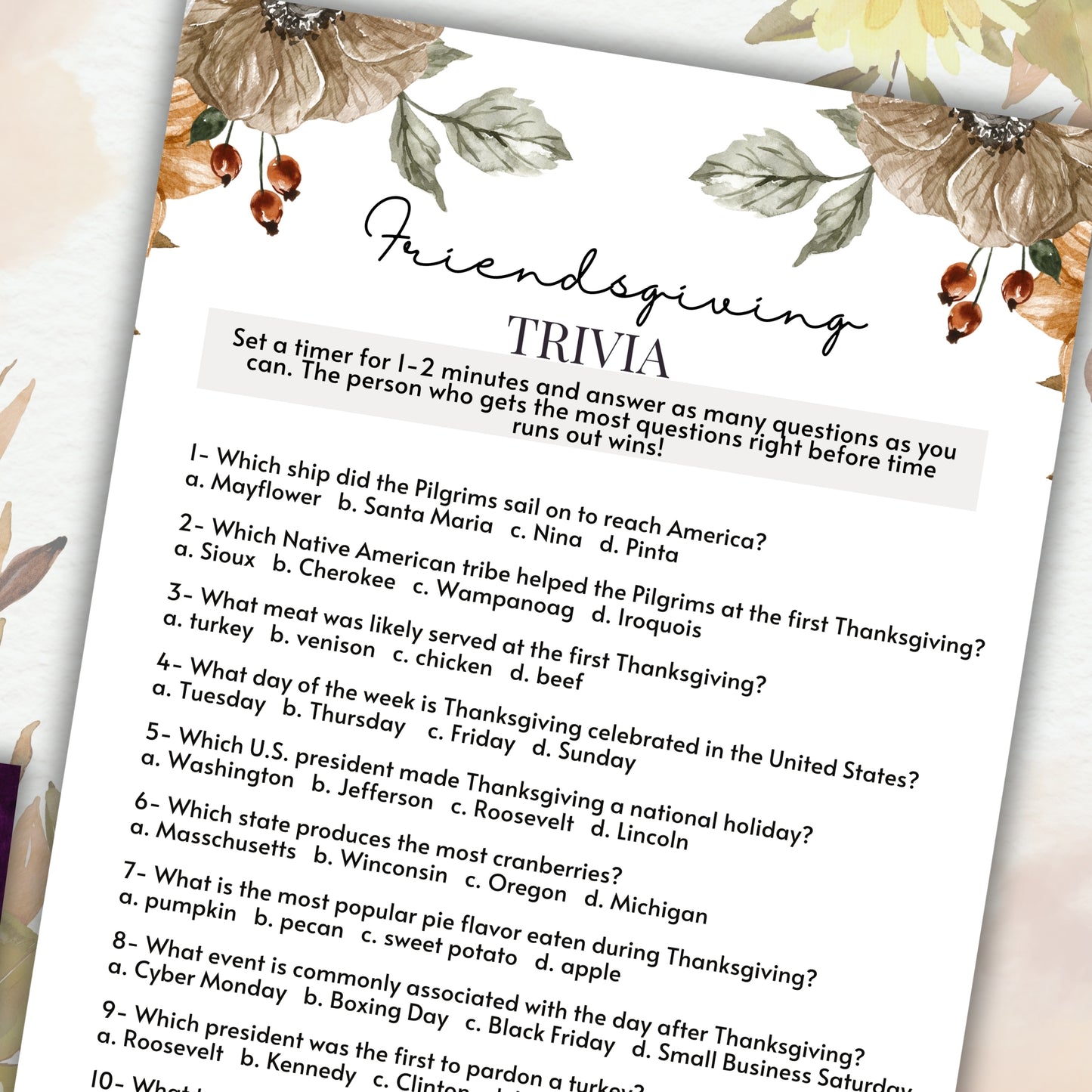 Friendsgiving Trivia Quiz Game