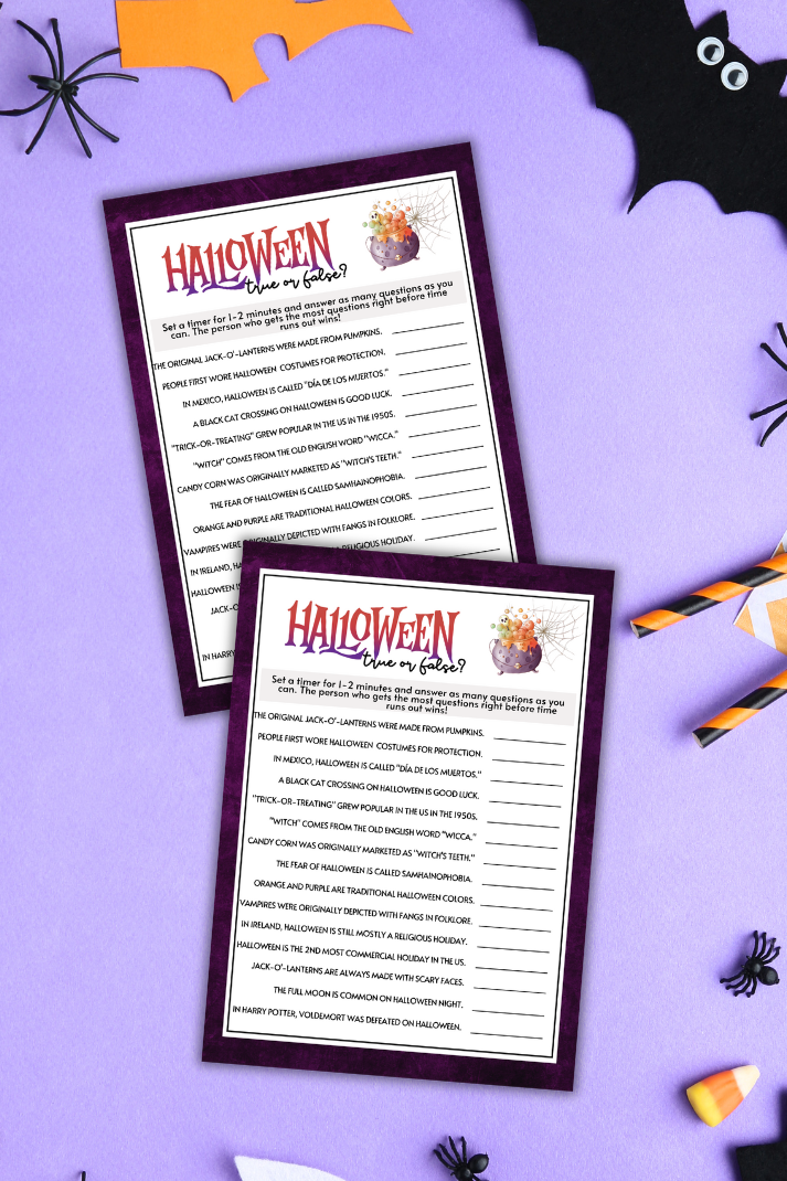 Challenge your guests' Halloween knowledge with the Halloween True or False Game!&nbsp;

This fun and educational game is perfect for adding a twist of trivia to your Halloween festivities, keeping everyone entertained and guessing.