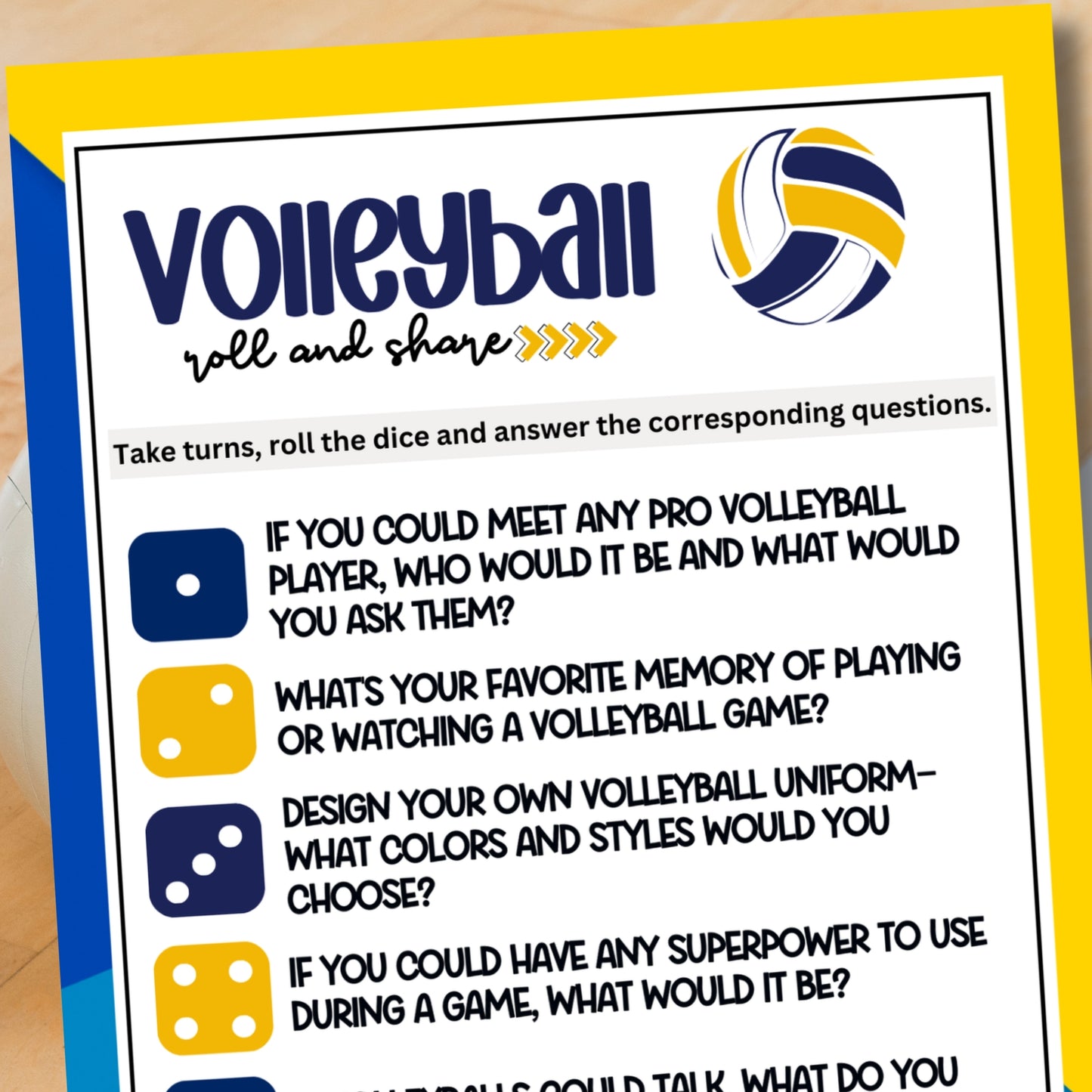 Volleyball Theme Roll & Share Dice Game