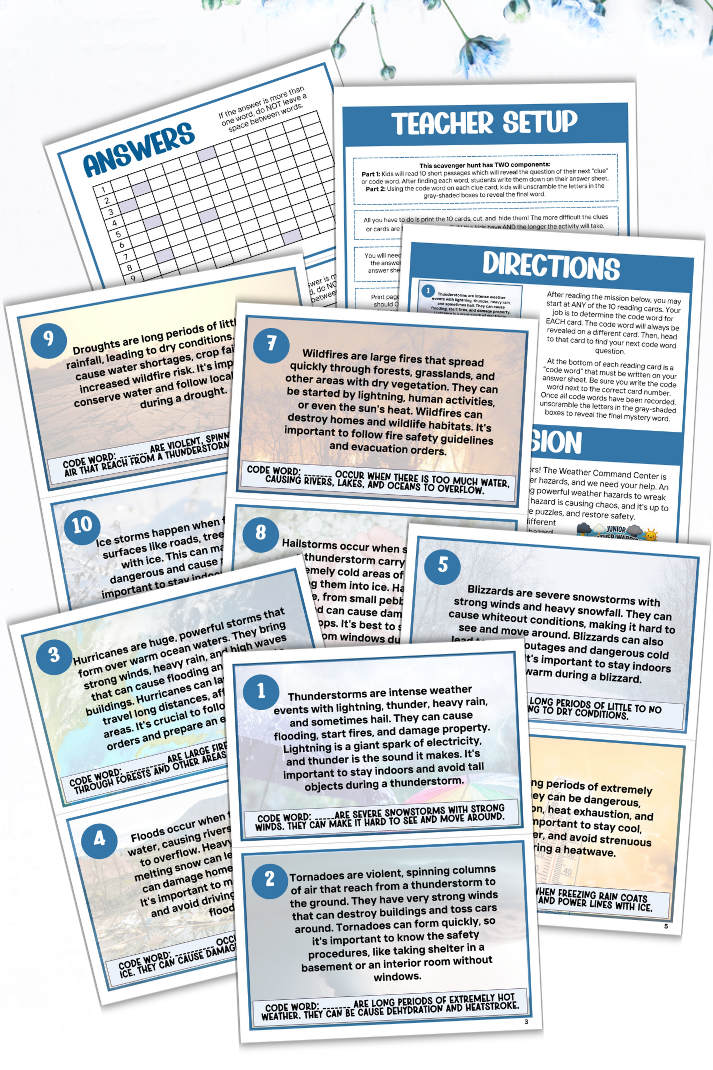 Weather Hazards Unit Scavenger Hunt For 3rd Graders: 10-Part Learning Activity For School And Home