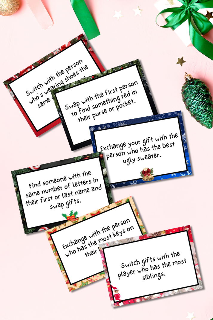 Bring the ultimate holiday fun to your next party with this White Elephant Gift Exchange Game! Perfect for office parties, family gatherings, or any festive occasion, this deck of printable cards will ensure a good time for all.