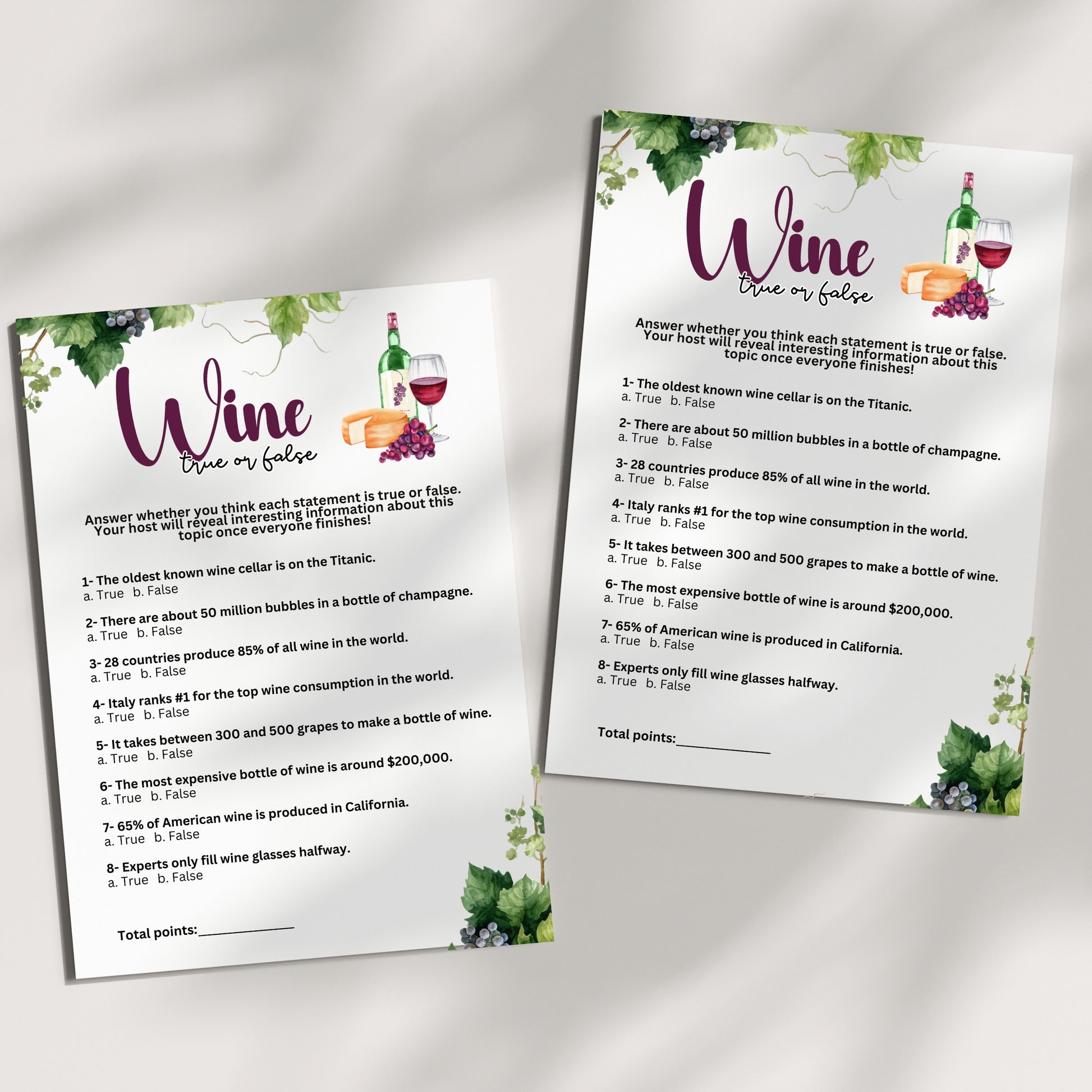 Are you seeking a fun and engaging activity to enjoy with friends at your upcoming alcohol-inspired event, dinner party, bachelor or bachelorette party or even just a pub crawl night on the town?  This simple true or false trivia game from Party Prints Press is just what you need!