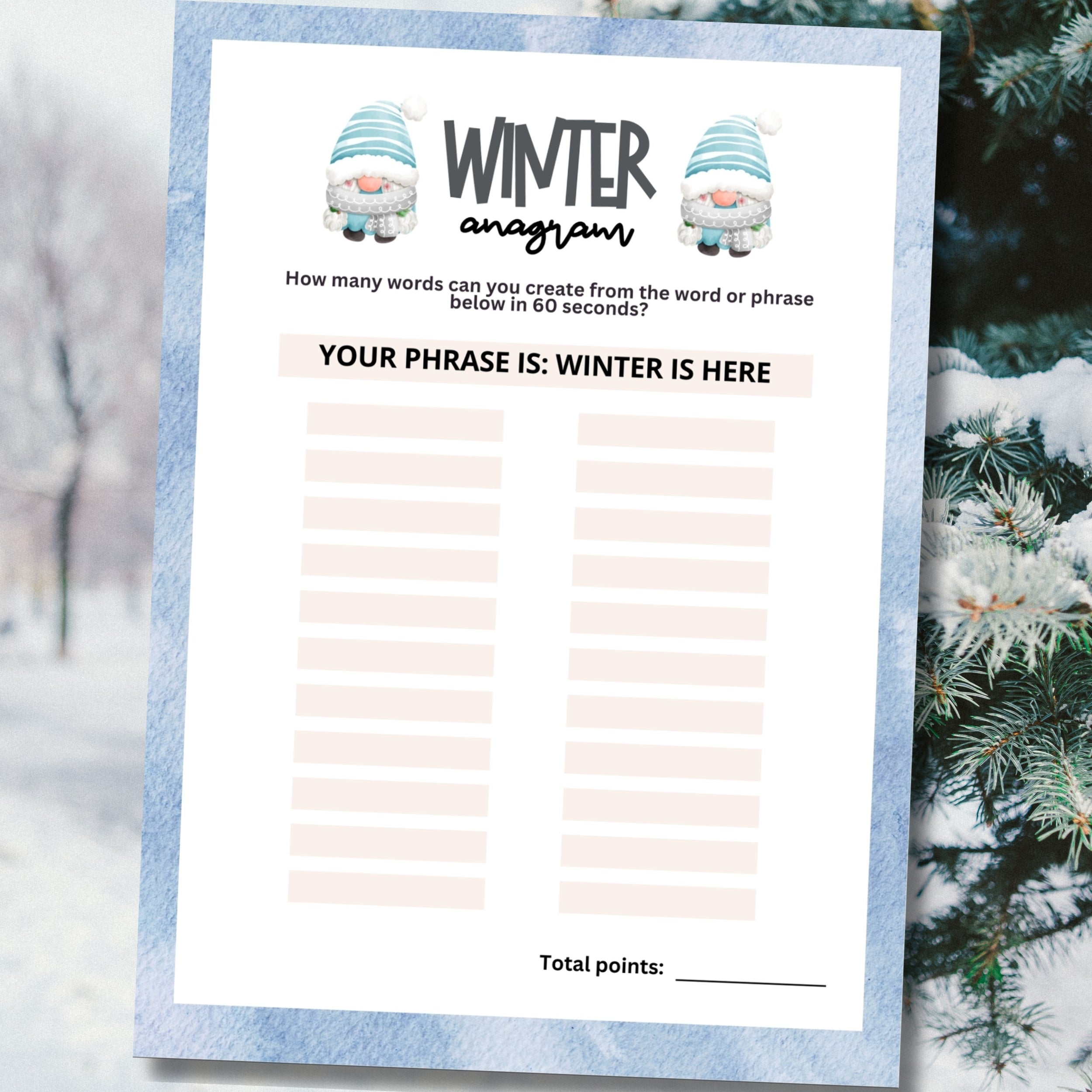 Winter Anagram Race – Party Prints Press