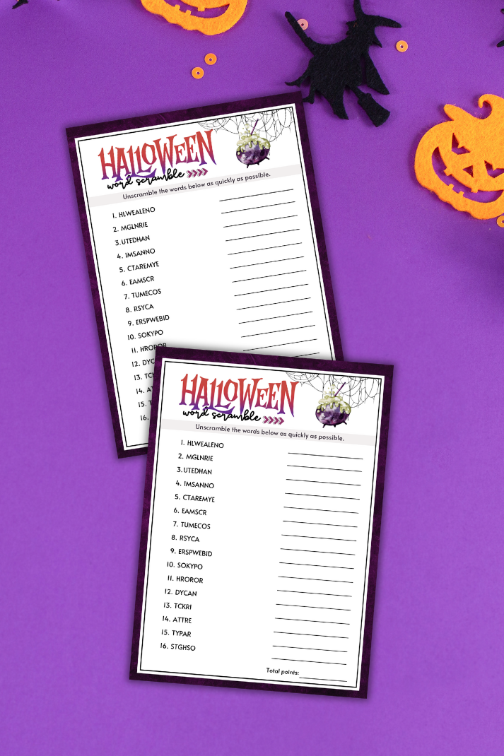 Looking for a fun and easy icebreaker game to play at your Halloween party, work party, office event, book club meeting, pub crawl night, or dinner gathering?

Play this Halloween Word Scramble activity and see who wins!