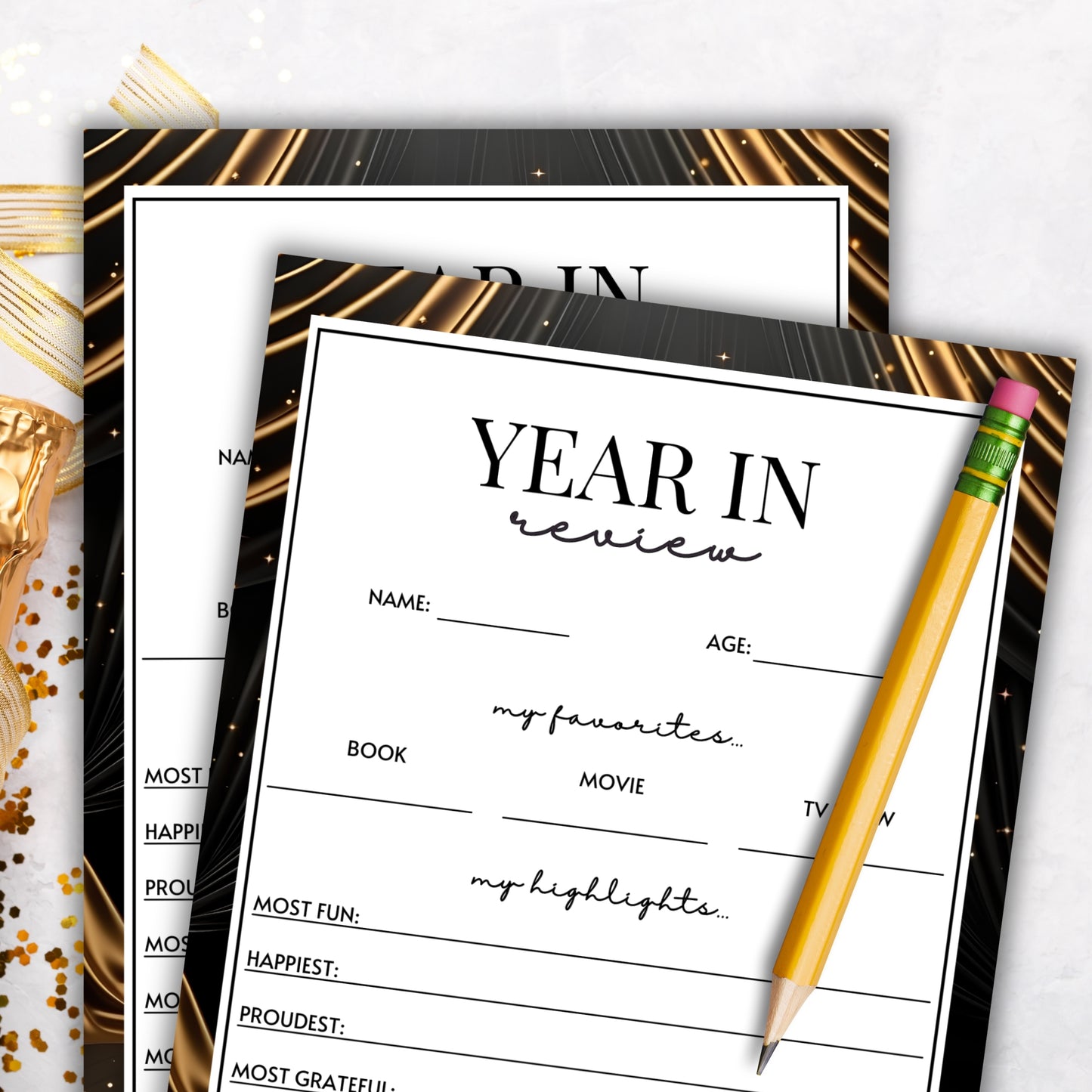 Year In Review Worksheet (New Year's Eve)